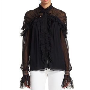 Jonathan Simkhai Black Lace Chiffon Silk Blouse
